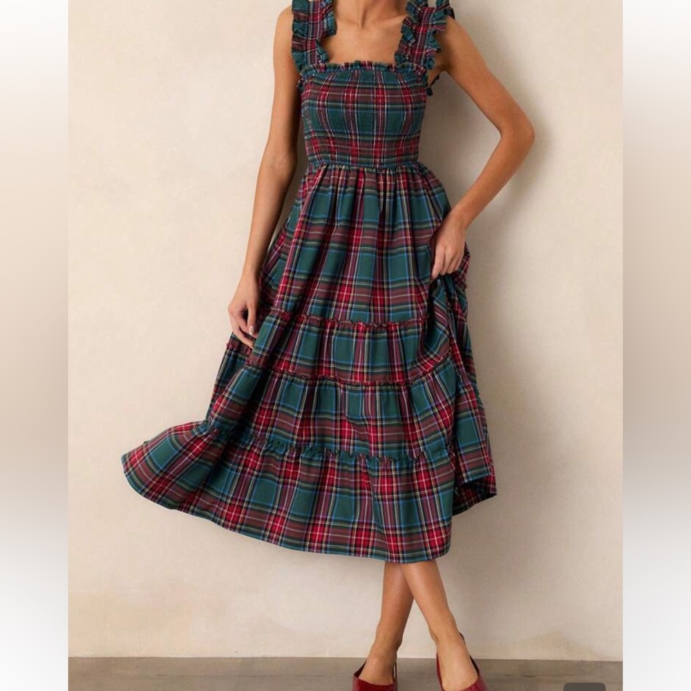 SHEIN Red and Green Plaid A-Line Dress